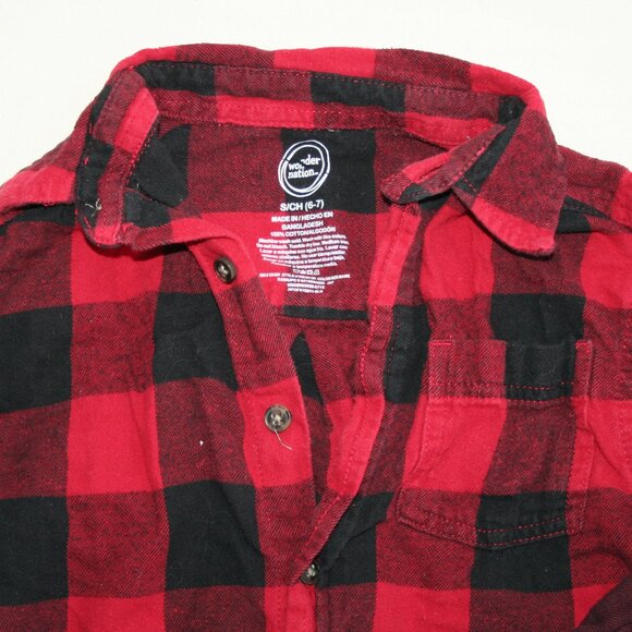 🍁 CHECKER OMBRE FLANNEL SHIRT RED BLACK BUTTON DOWN TOP PLAID WARM KID BOY 6 7 - Picture 3 of 15